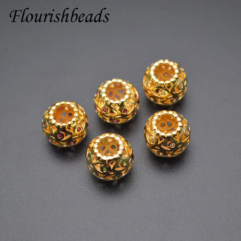 

20pc/lot 8x10mm High Quality Paved Real CZ Zircon Big Hole Oval Tube Beads DIY Fashion Jewelry Findings