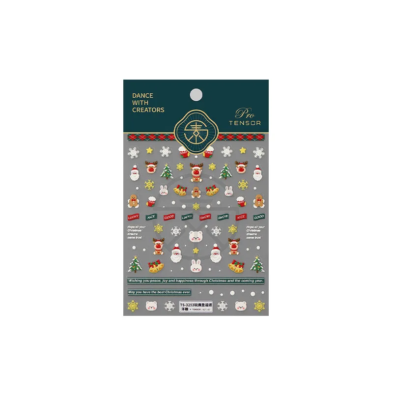 เทคโนโลยีใหม่ 1 ชิ้น 5D สติกเกอร์เล็บคุณภาพสูงบาง TOUGH สติกเกอร์เล็บคริสต์มาส carol Series สติกเกอร์ตกแต่งเล็บ