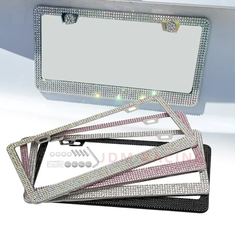 NEW Bling Crystal Car License Plate Frame Women Rhinestone License Plate Frame Cover Holder Car Accessories with Screw 31*16cm