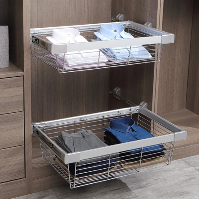 Wardrobe basket drawer type retractable pants rack built-in household cloakroom storage rack storage basket pants pumping