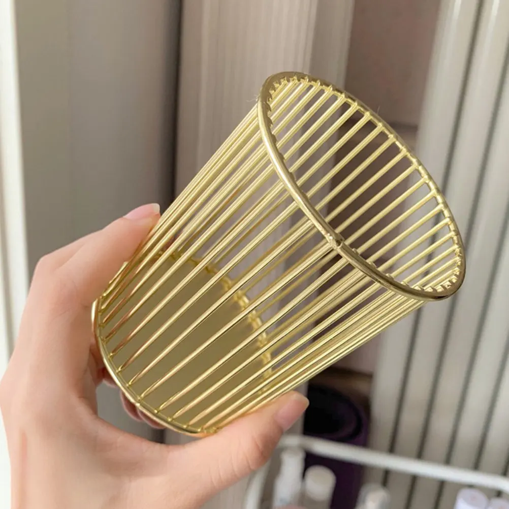 Creative Golden Iron Pen Holder Hollow Out Texture Desktop Stationery Organizer for Pens Pencils Brushes Photography Props Decor