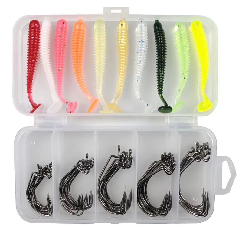 

60pcs/lot Sea Fishing Hook with Soft Lures 2#1#1/0#2/0#3/0# Carp Snap Fishing Big Hooks Tackles Accessories Fish Hook with Box