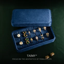 TAIMY Boutique-caja de almacenamiento de anillos de terciopelo azul, estuche de exhibición de estudio de joyero, organizador de viaje, soporte gratis, logotipo personalizado con nombre