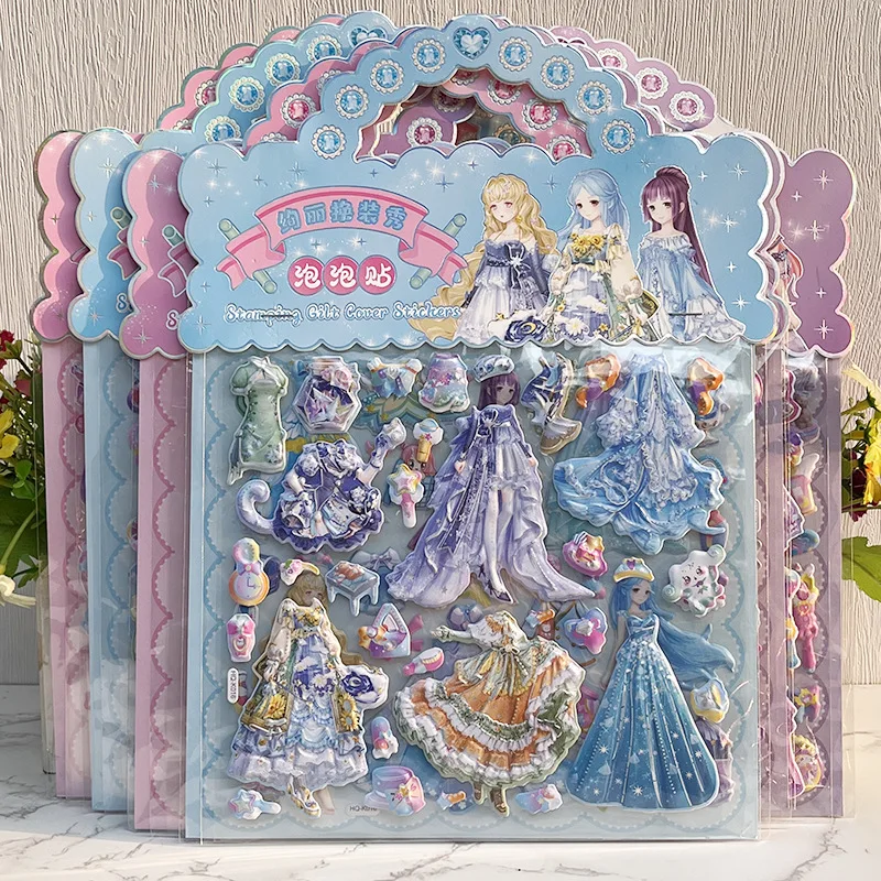 

Наклейки Starland Princess Dress Up Bubble Stickers, двойные, объемные, с золотой фольгой, с персонажами мультфильмов, для маленьких девочек