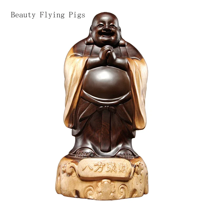 

Classical and Creative Ebony Wood Carving Maitreya Buddha Decoration Living Room Office Redwood Laughing Buddha Crafts