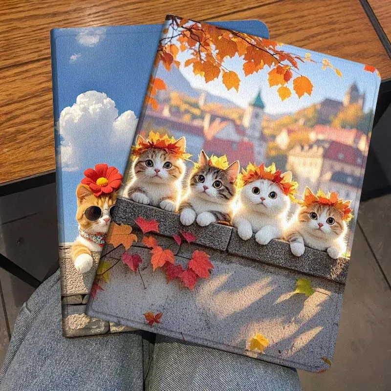 

Симпатичный чехол с котиком и осенними листьями для Honor Pad 8 V8 9 GT MagicPad 13 3 2 Tab MatePad Pro Air 12 X 12.6, складной чехол для планшета