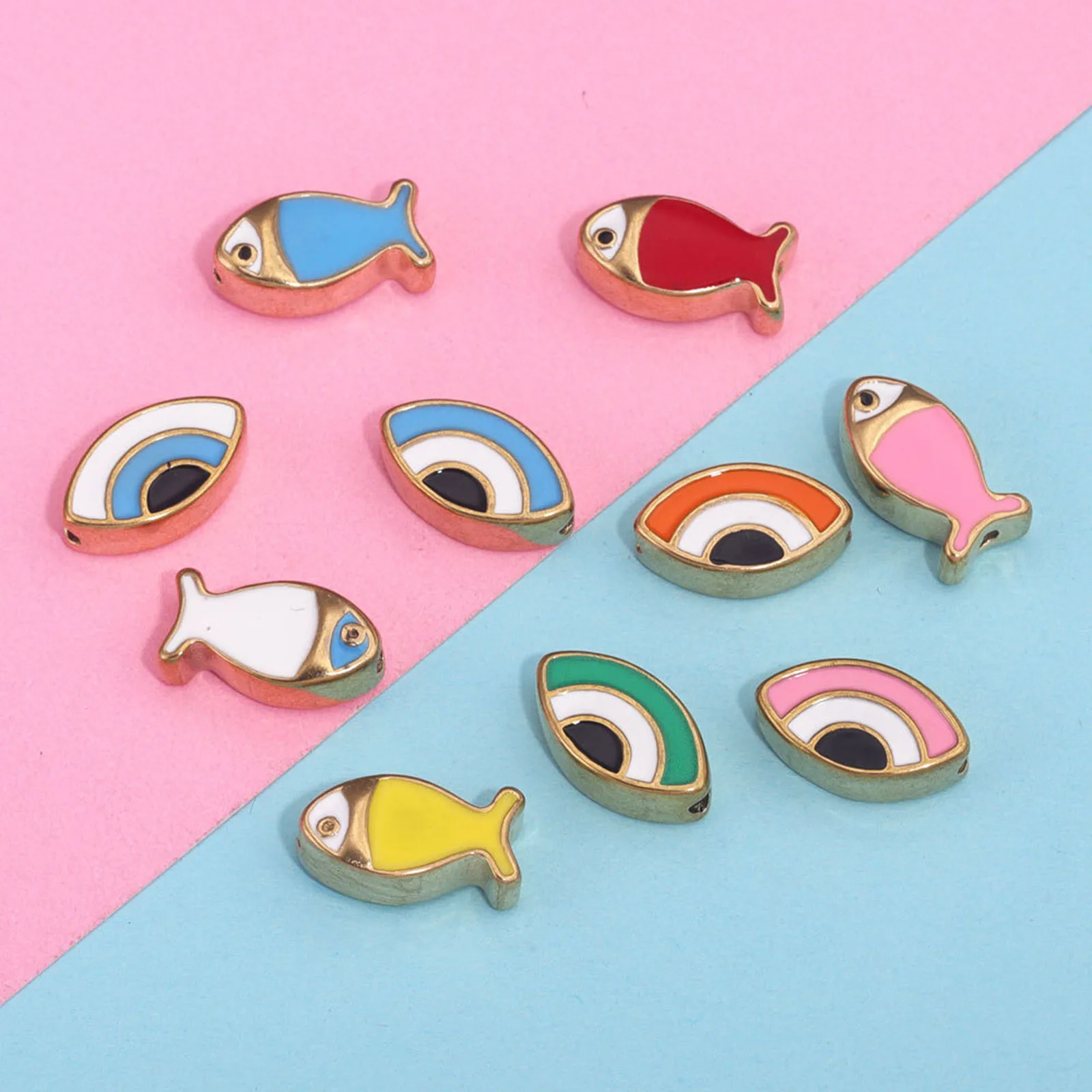 1 Piece 304 Stainless Steel Beads Fish Animal  Evil Eye Enamel Spacer Handmade Making Bracelet DIY Jewelry Findings Hole 1.5mm