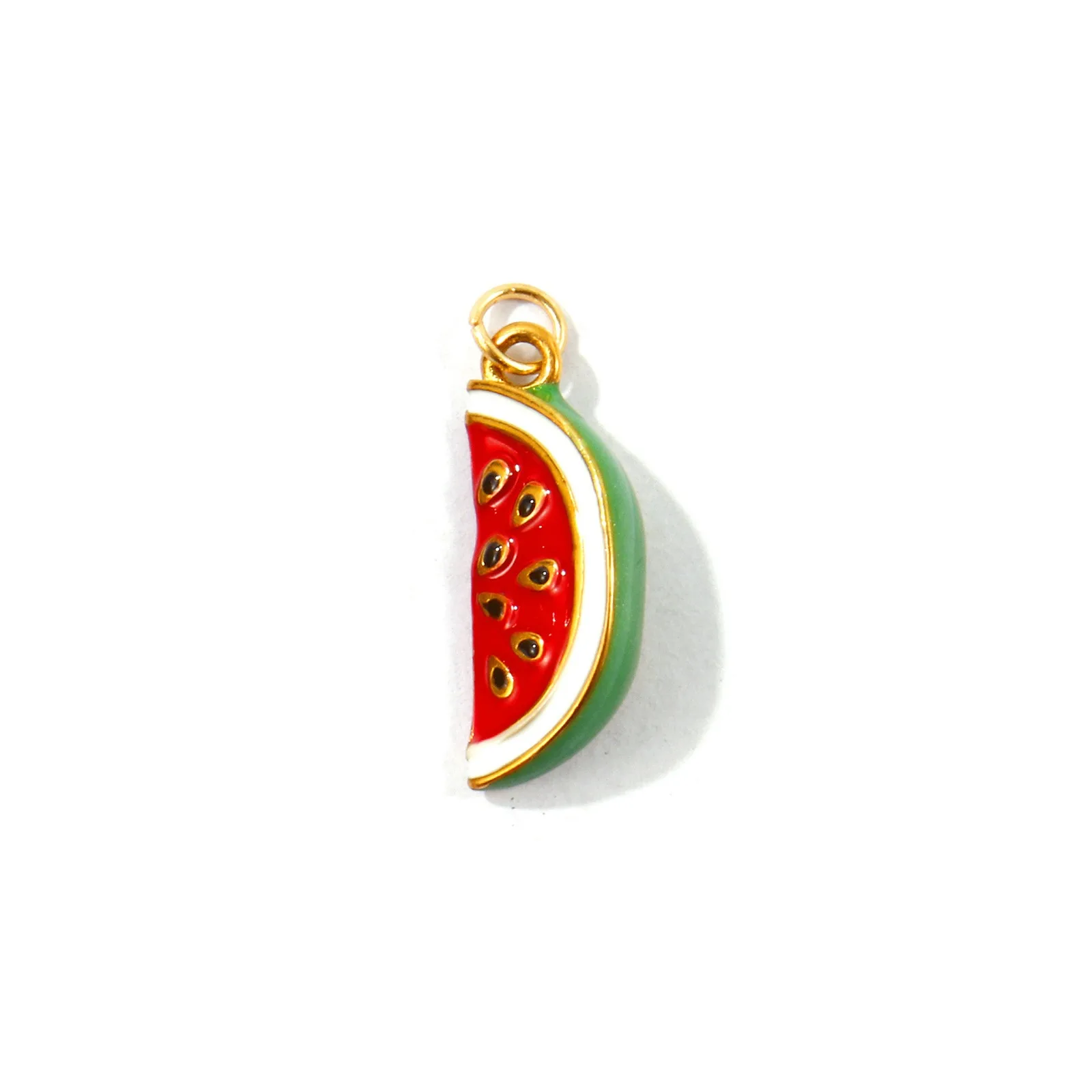 2 Stück Emaille 3D Fruchtanhänger Apfel Wassermelone 304 Edelstahl 18K vergoldete Anhänger für DIY Schmuckzubehör Großhandel – Detail 2