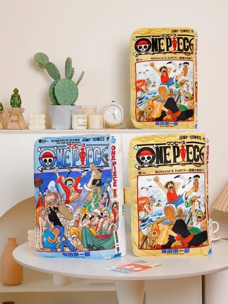 One Piece Manga Buch Plüschkissen Weiches Stoffkissen mit Luffy Manga-Cover Innenseiten-Druck Geschenk Anime-Fans Raumdekoration