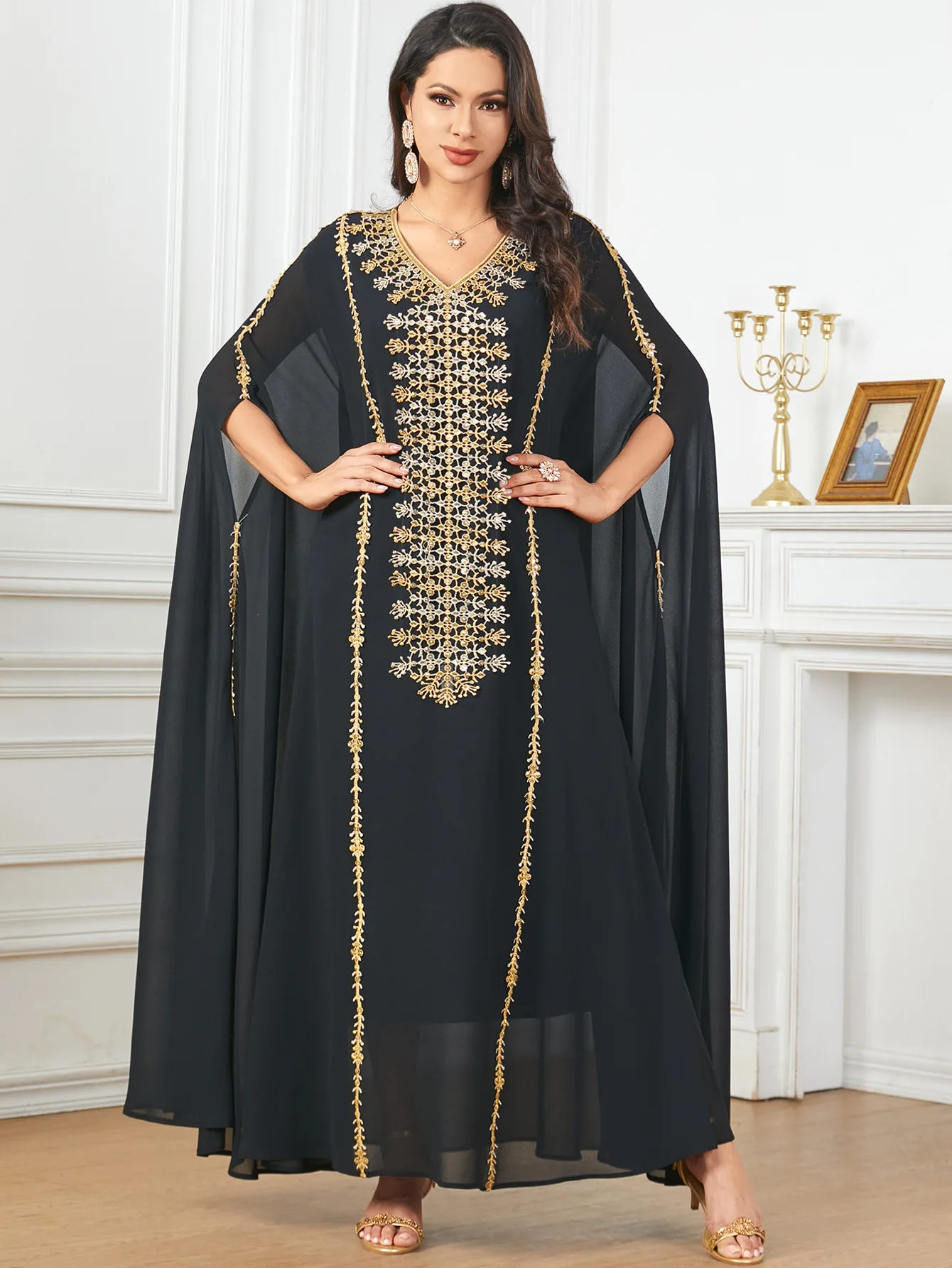 Embroidery Abayas for Women Chiffon Cloak Maxi Dress Dubai Turkey Kaftan Ramadan Djellaba Islam Jalabiya Caftan Marocain Femme