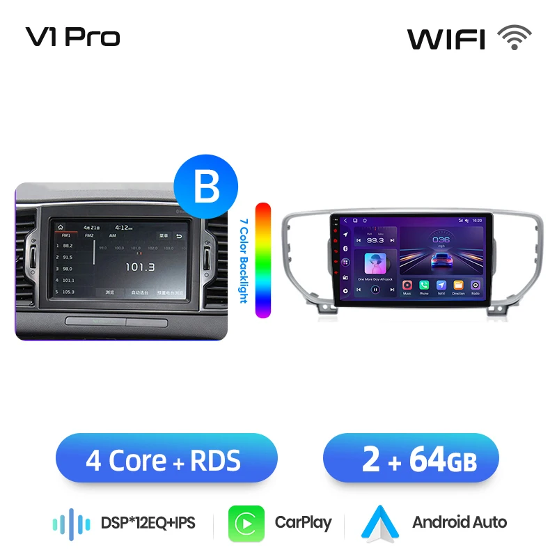 Junsun draadloze CarPlay Android Auto autoradio voor Kia Sportage Mk4 (QL) 2015-2021 met ingebouwde koelventilator, Android GPS navigatie, multimediaspeler, WiFi, DSP, RDS, BT, SWC, IPS touchscreen,