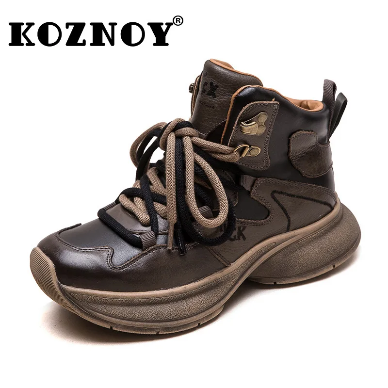 

Koznoy 3.5cm Genuine Leather Women Flats Spring High Brand Platform Slippers Autumn Lady Vulcanize Chunky Sneakers Loafer Shoes