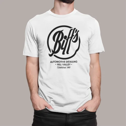 BIFFS AUTOMOTIVE DETAILING BACK TO THE FUTURE INSPIRED T SHIRT CLASSIC MOVIE