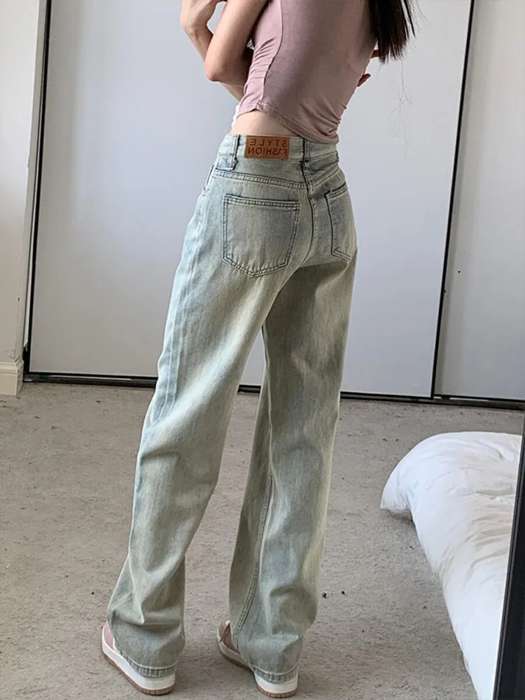 

Light Wash Wide Leg Jeans Women's Small Size Summer New High Waist Loose Straight Floor-Length Pants Versatile Casual Jeans