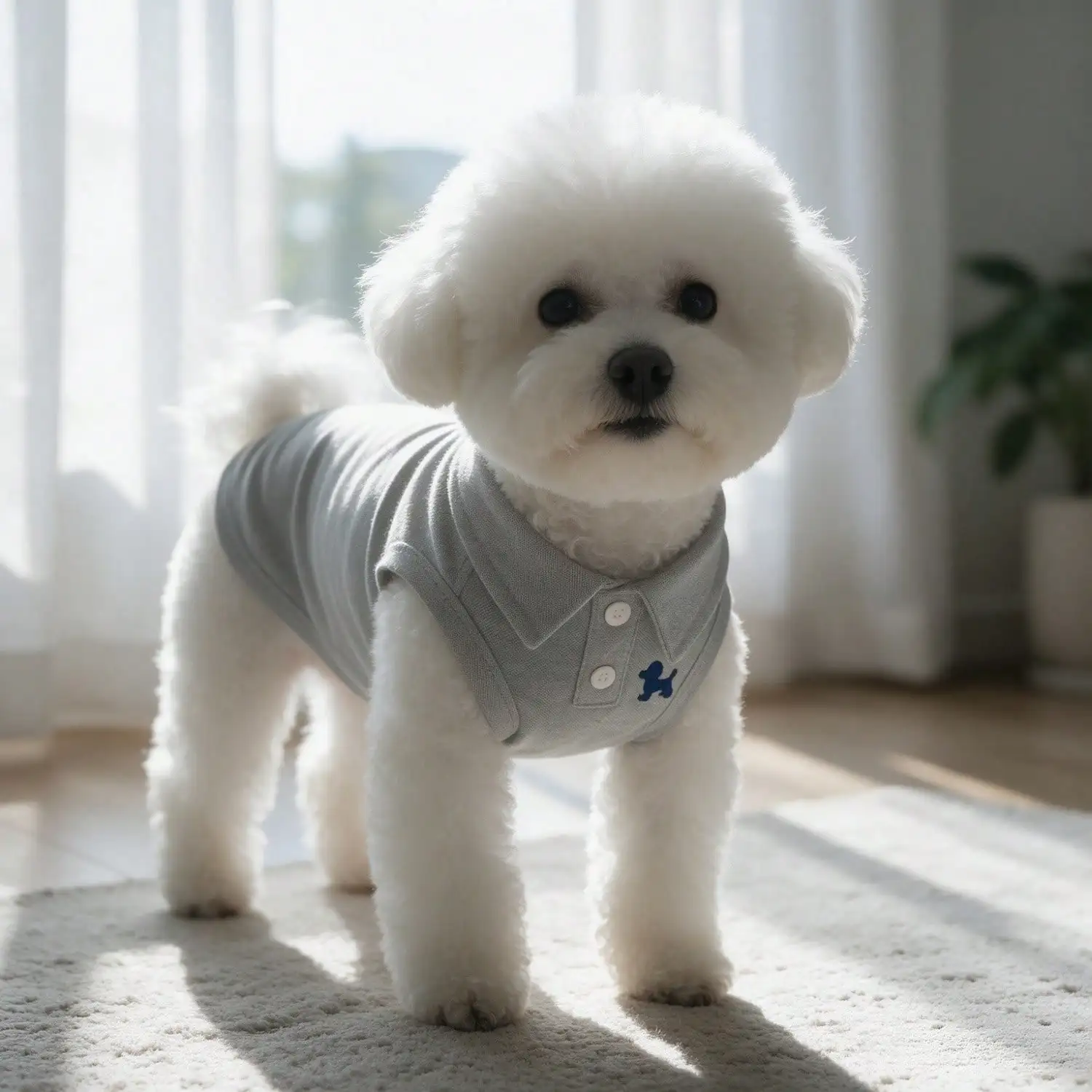 1 Stück graue, ärmellose Polo-Weste für Haustiere, besticktes Hundeshirt für kleine Welpen. – Detail 6