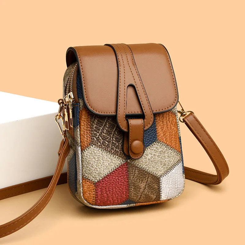 

Mobile bag, crossbody bag, women's multi compartment zipper shoulder bag, fashionable soft leather casual small bag