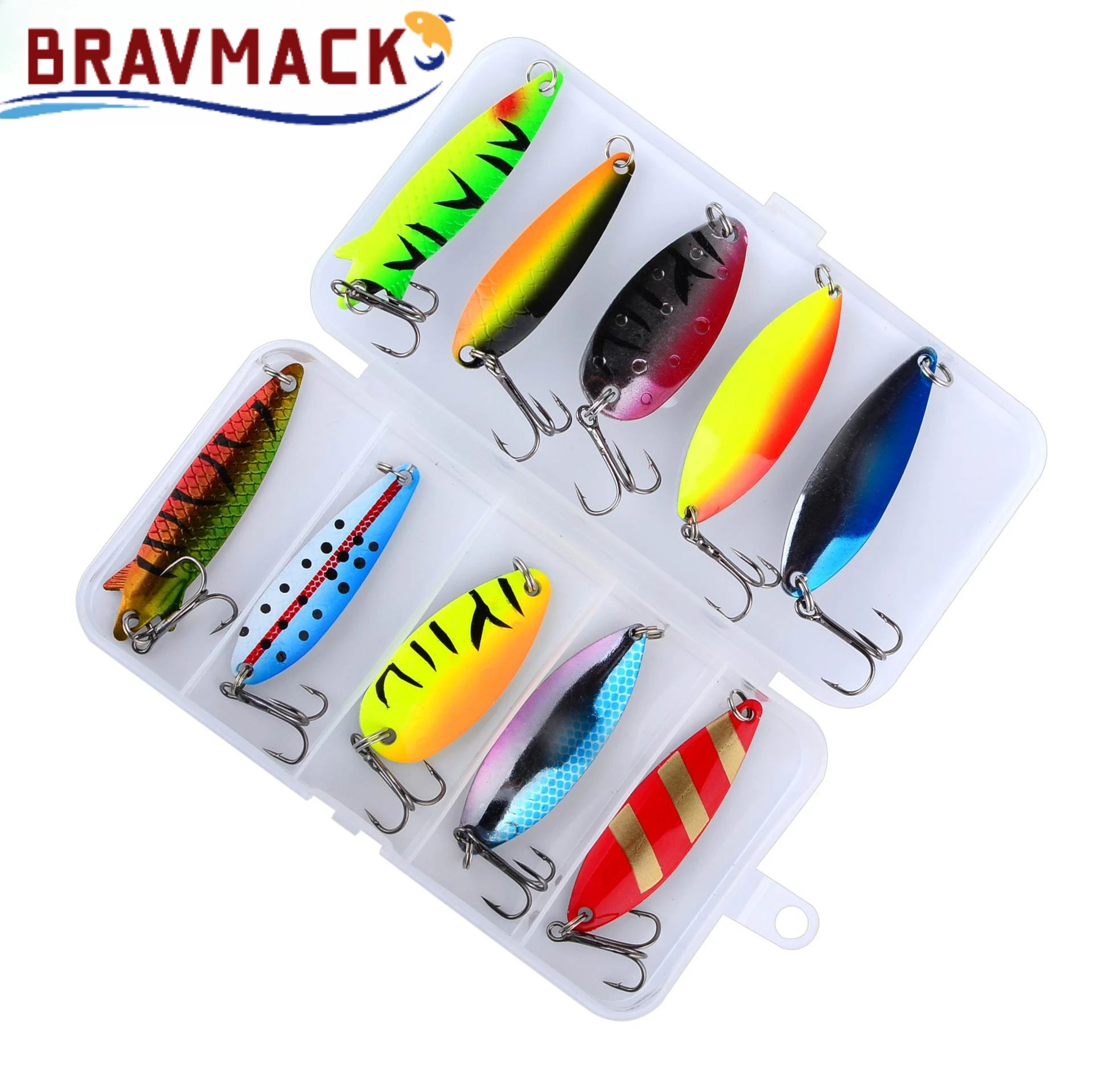 BRAVMACK 10 Stück Bunte Hartmetall-Löffelköder Spinner Wobbler Kunstköder Karpfen Süßwasser Angelzubehör Köder-Set
