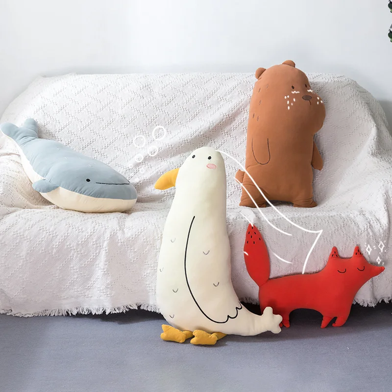 Almohada de felpa de animales de peluche de dibujos animados, oso, ballena, gaviota, Serie de peluches, cojín de Anime, juguetes suaves para el hogar, 50/80cm