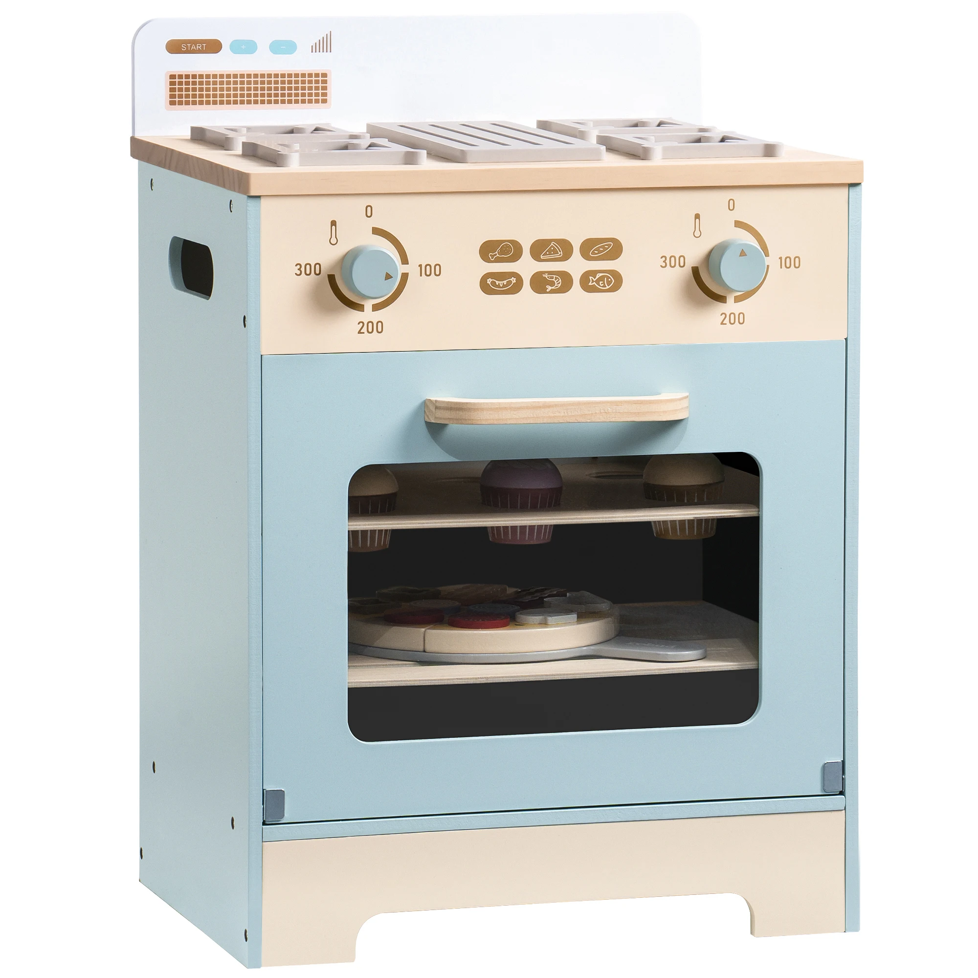 

ROBOTIME Wooden Kitchen Playset with Toy Oven Toy Fridge Toy Washing Machine Wooden Kitchen Set for Toddlers Ages 3+