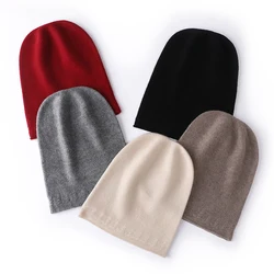 100%Wool Curl Brim Bonnet Hat for Women&Men Winter Autumn Ear Protect Cashmere Beanies Knitted Soft Warm SKi Cap SKullies