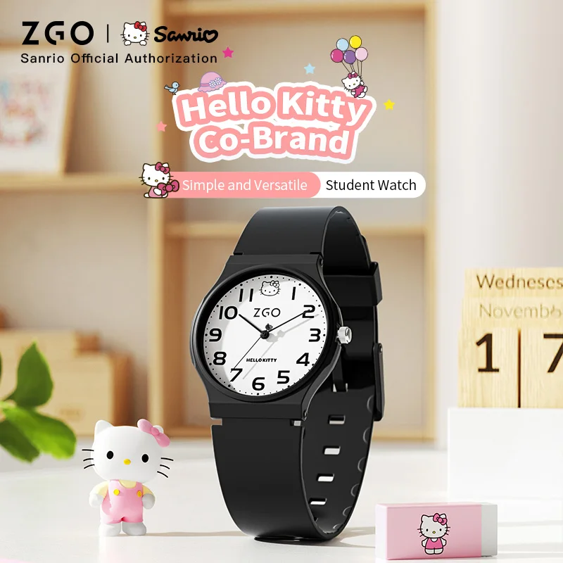 ZGO X Sanrio HelloKitty Children's Watch Waterproof Kids' Watches Anti Scratch PU Band Student Quartz Wristwatch 8522