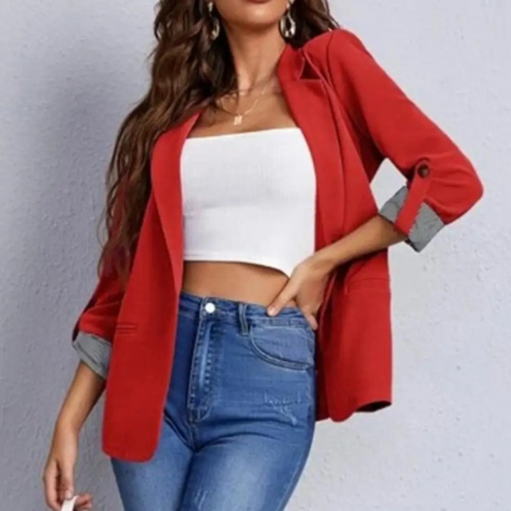 Women's S-2XL Size Commuter New Style Long Sleeve Coat Fashion Cardigan Small Suit Elegant Solid Color Casual Women's Suit Tops