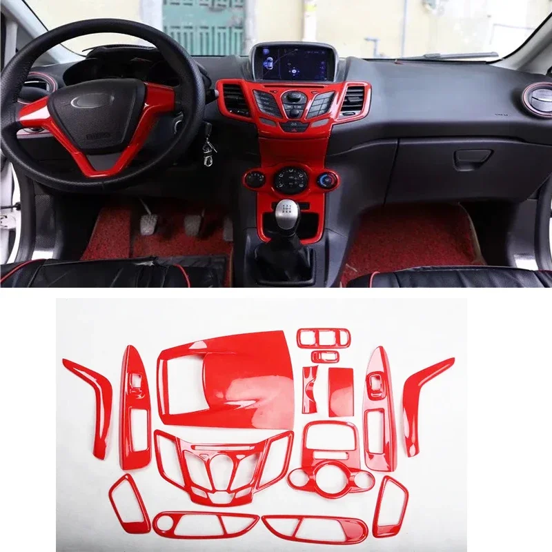 

For Ford Fiesta 2009 2010 2011 2012 2013 ABS Red Color Interior Accessories Gear Windows Control Panel Center AC Panel Cover