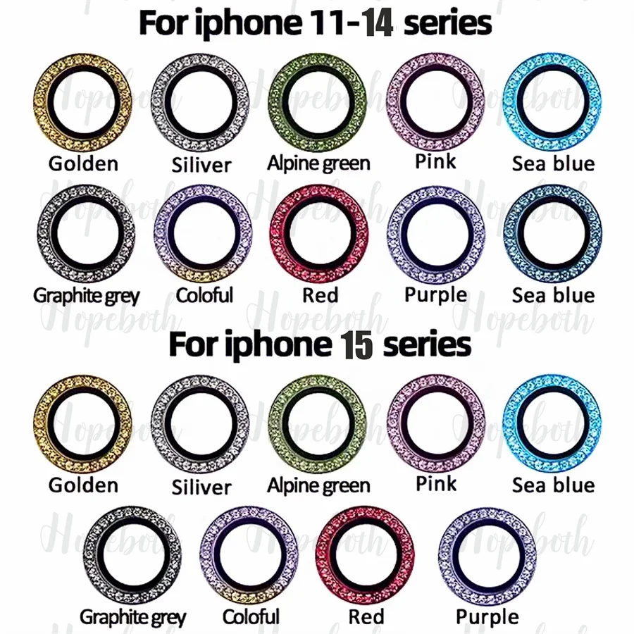 

100pcs Shining Diamond Camera Lens Protector for iphone 15 14 pro max 13 pro 12 Full Glue Camera Lens Glass For IPhone