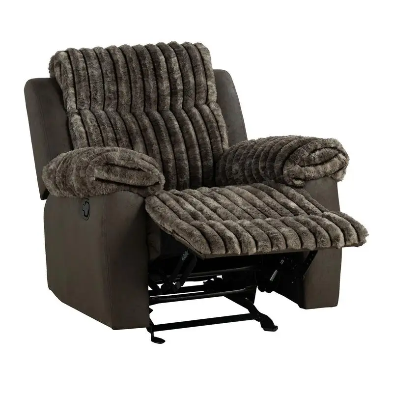 

Transitional Style Manual Glider Recliner, Two-Tone Design, Brown Finish, Ideal for Living Room