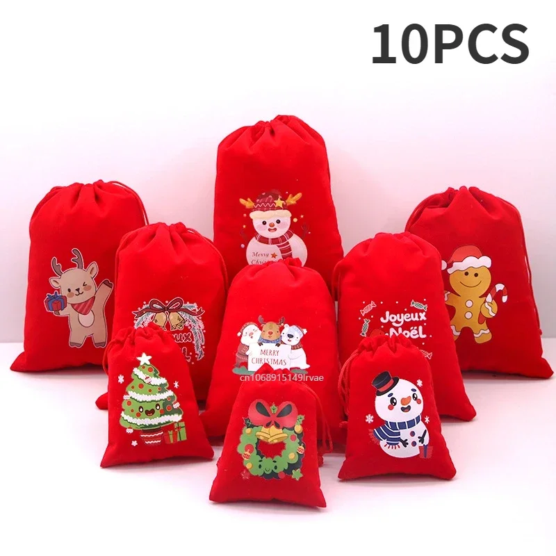 

1-10pcs Red Christmas Velvet Bags Drawstring Pouch Candy Snack Gift Bag Bracelet Jewelry Packaging Storage Bags New Year 2024