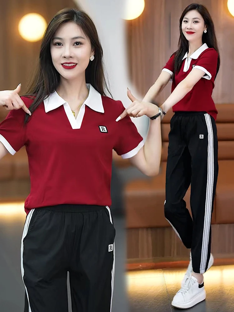 Set di abbigliamento sportivo da donna in puro cotone Casual sciolto ort Sve Suite in due pezzi Faionable Summer 2025 Taglia piccola amichevole