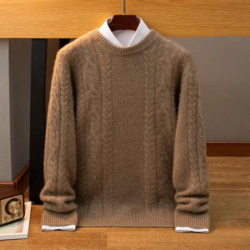 Wheat autumn and winter new 100% cashmere men o collar sweater loose fashion jumper slim warm knit solid color long sleeve shirt