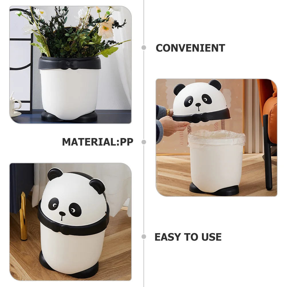 Trash Can Kitchen Panda with Lid Trashcans For Kitchens Garbage Pp Waste Basket Office Junk Case