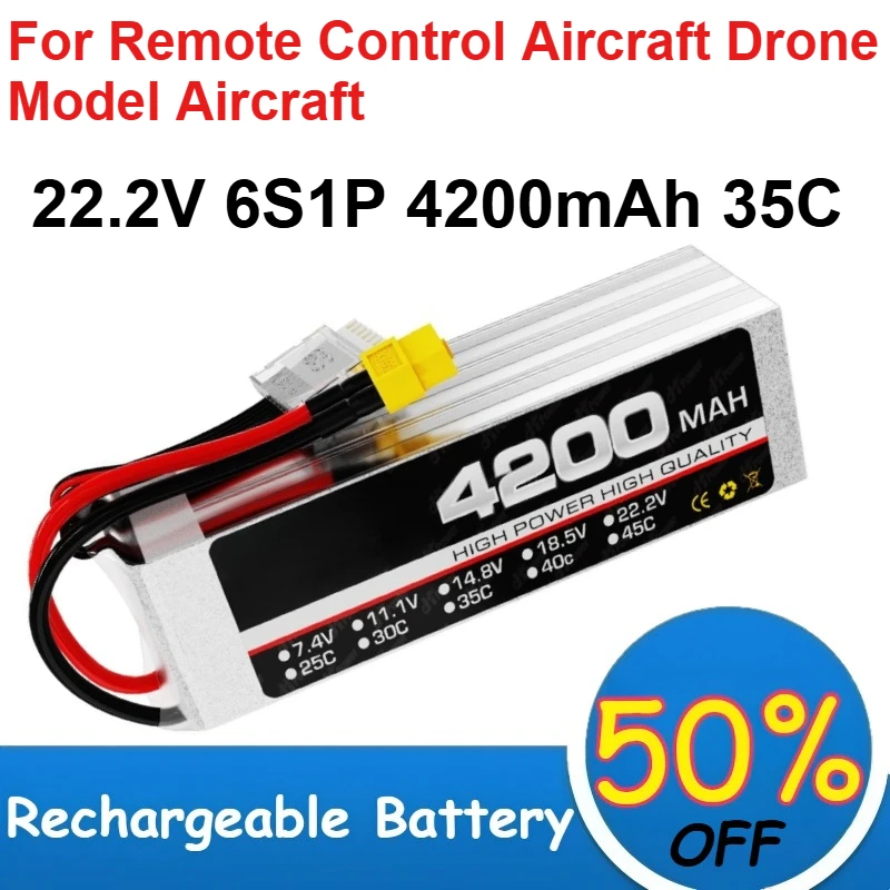 

22.2V 6S1P 4200mAh 35C Lithium Polymer Battery for Model Aircraft Drone Remote Control Aircraft Rechargeable Battery