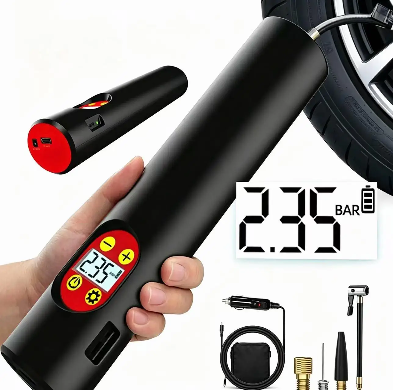 6000mAh Wireless Cordless Tire Inflator 150PSI Portable Digital Air Stop Air Pump with LED Light for Car Bicycle Sports Ball