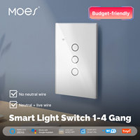 Tuya WiFi Smart Light Switch Glass Touch Control Fireproof No Neutral Wire Required Remote Control Work With Alexa Google Home