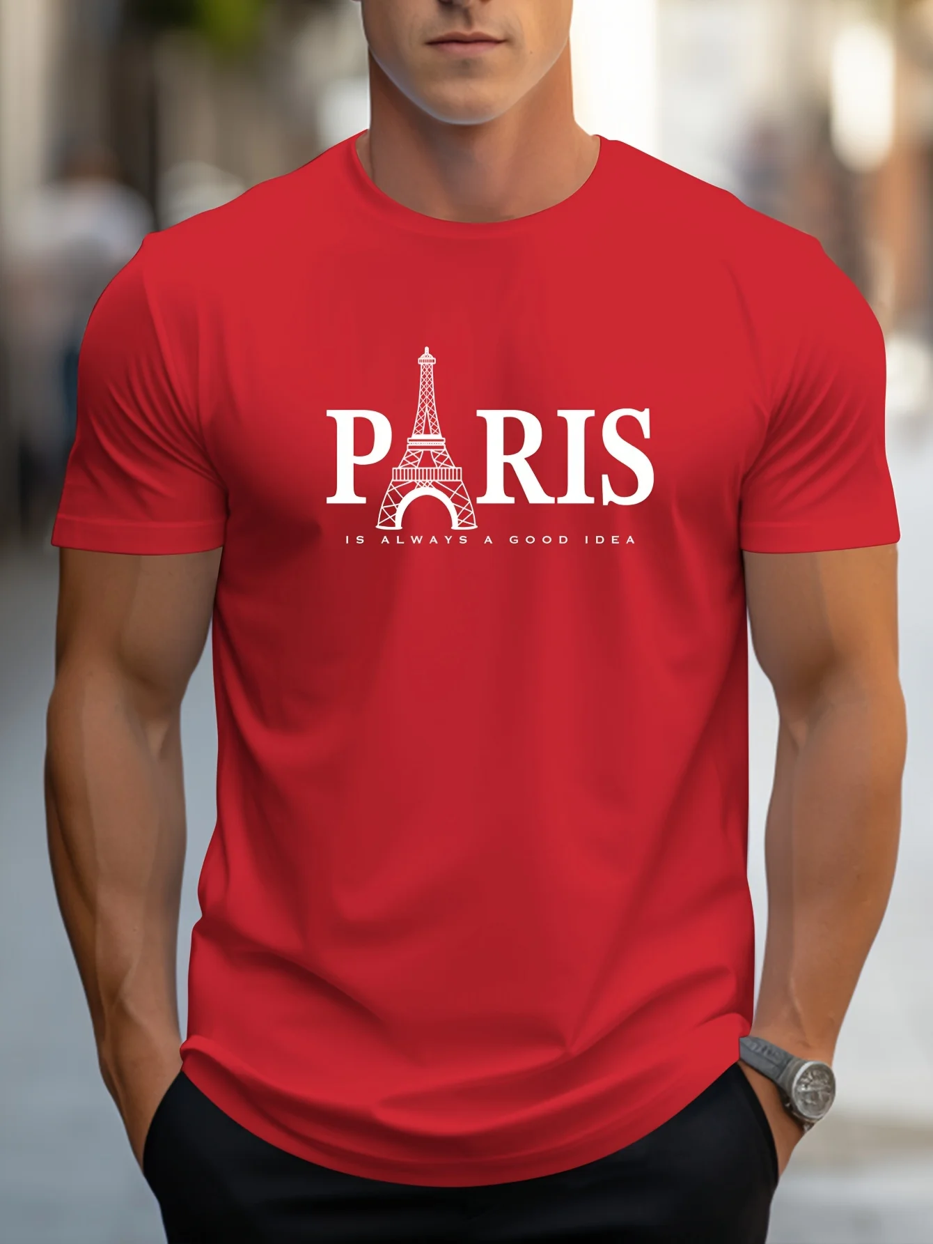 Summer Men's T Shirt Short Sleeve Paris Pattern Print Casual O-Neck Oversized Pullover Fashion Streetwear Male Clothing T-Shirts image 3