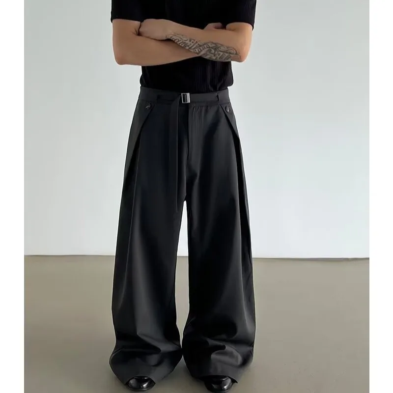 Japanese Style Vintage Fashion Spring Men's Wide Leg Straight Loose Solid Color Casual Trendy Simple Suit Pants Male Trousers