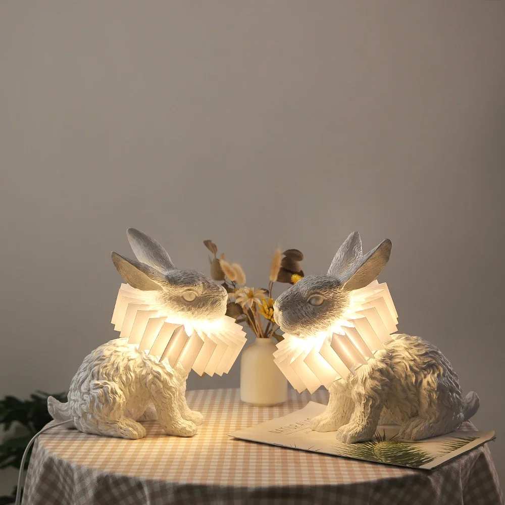 

Creative Home Decor Table Light Fixtures Resin Rabbit Scarf Led Table Lamp Nodic Living Room Children Gift Bedroom Bedside Lamp