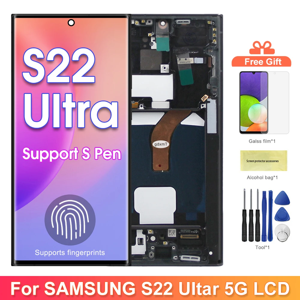 Amoled S22 Ultra Dispaly Screen for Samsung Galaxy S22 Ultra 5G S908B S908B/DS Lcd Display Digital Touch Screen with Fingerprint