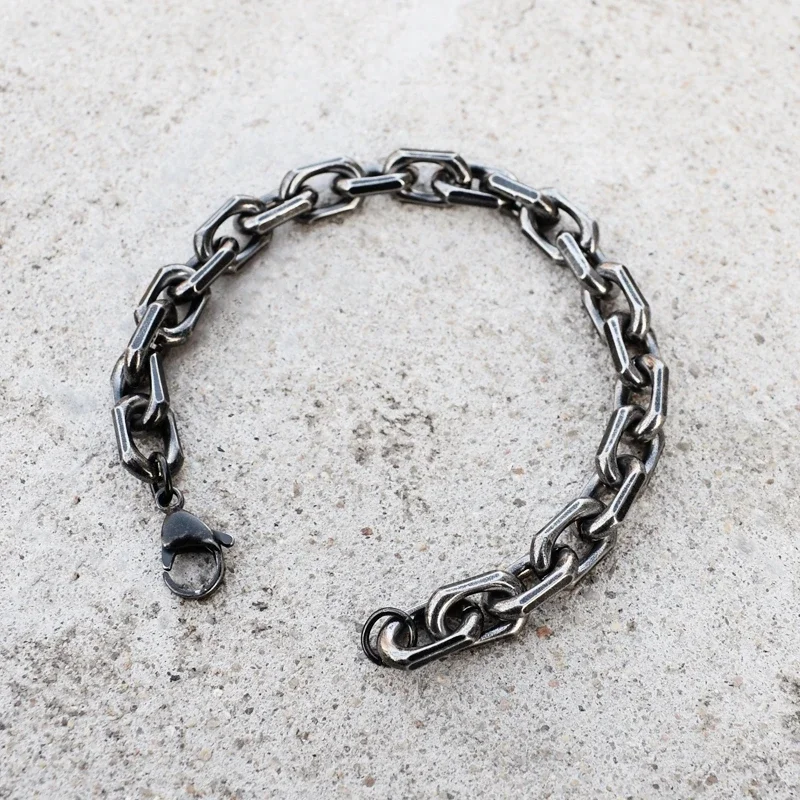 سوار رولو كابل سلسلة ربط للرجال والنساء، 10 عرض، طول 20 سم، سوار عتيق من الفولاذ المقاوم للصدأ باللون الأسود هدية له #5