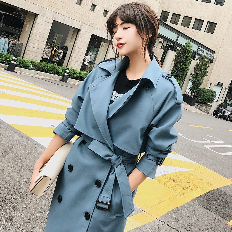 Fitaylor Spring Autumn Double Breasted Mid-long Trench Coat Women Casual Streetwear Slim Belt Cloak Vintage Windbreaker Outwear