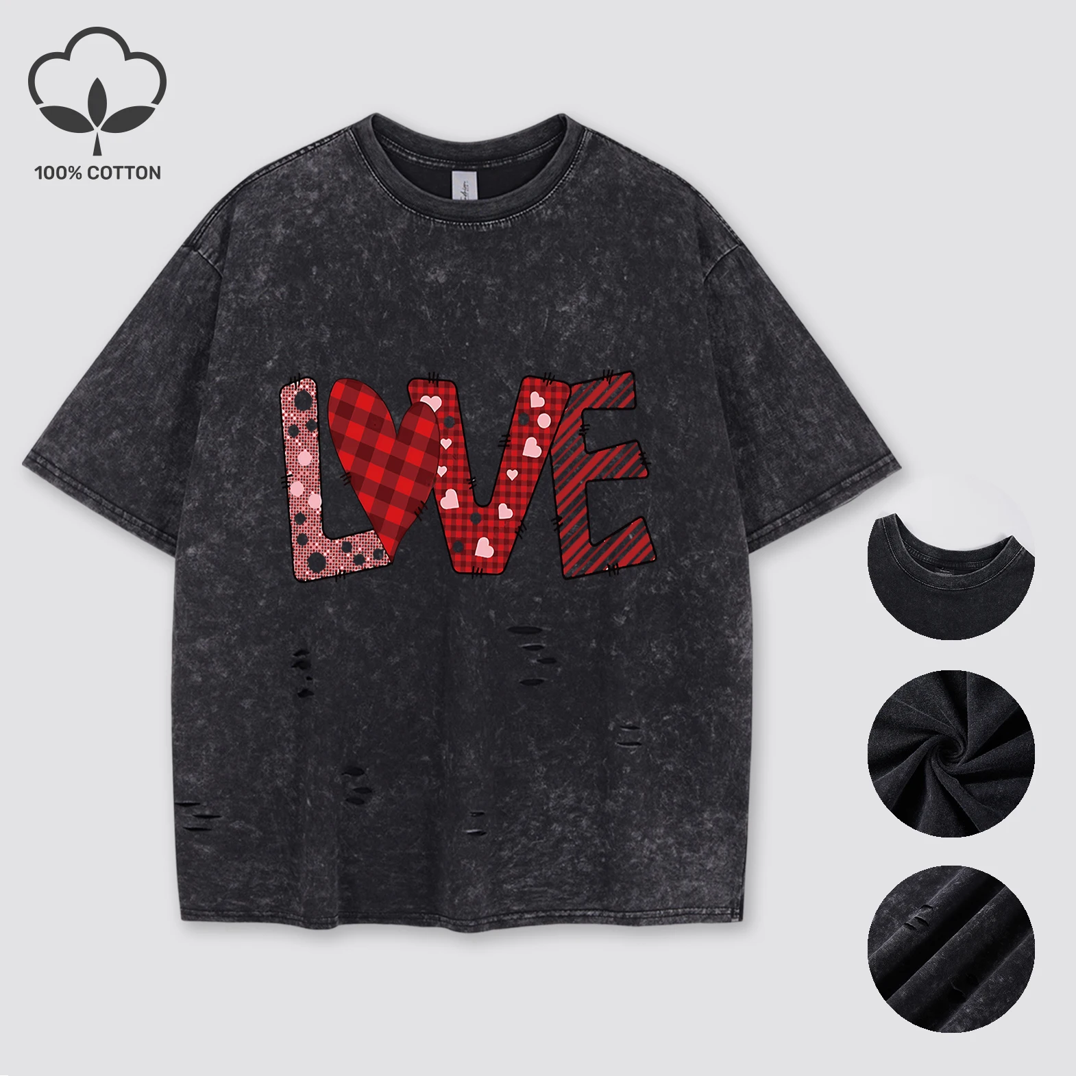 

Креативная футболка с промытыми отверстиями на День святого Валентина, женская летняя футболка, дышащая спортивная хлопковая универсальная одежда с круглым вырезом, женская