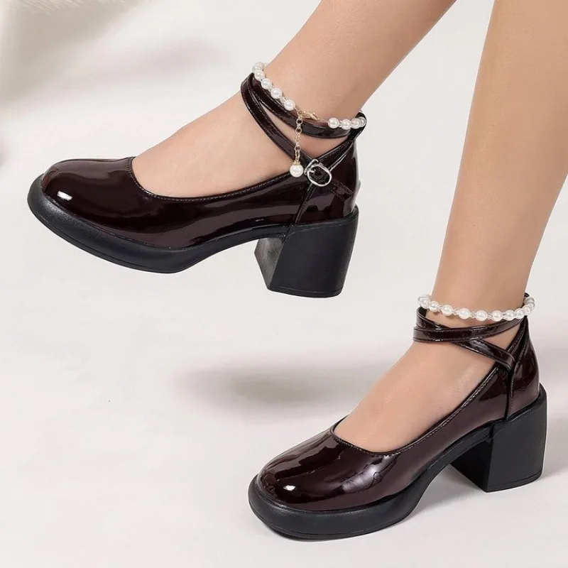 

Women Thick Platform Mary Janes Lolita Shoes Party Pumps Summer 2025 New High Heels Sandals Bow Chain Mujer Shoes Oxford Zapatos