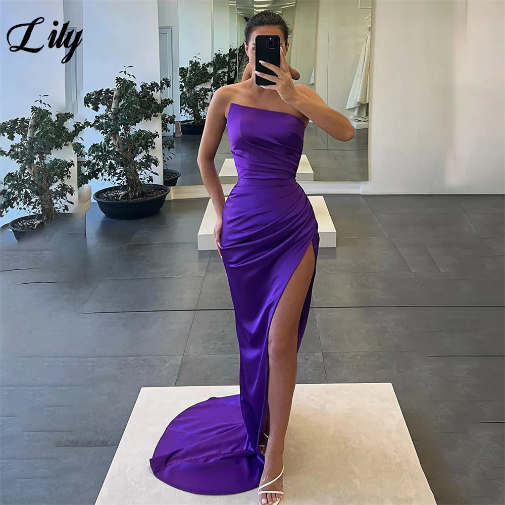 Lily Strapless Orange Prom Dresses Sexy Side Split Wedding Darty Dress Stain Mermaid Evening Dress Sleeveless вечернее платье