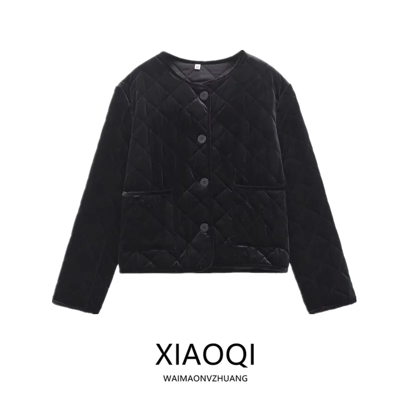 

Новинка зимнего сезона: Женское укороченное пальто из хлопка с бархатным эффектом, длинными рукавами и круглым вырезом, на одной пуговице, для повседневной носки