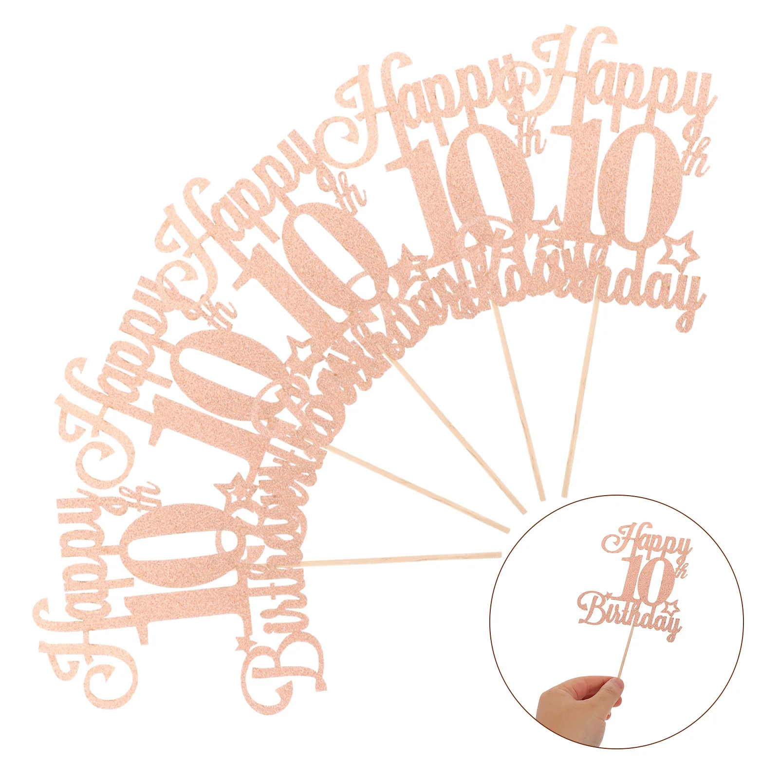 

10Pcs Glitter 10th Birthday Cake Toppers Pink Sparkling Decorations for Anniversary Party Birthday Decorations
