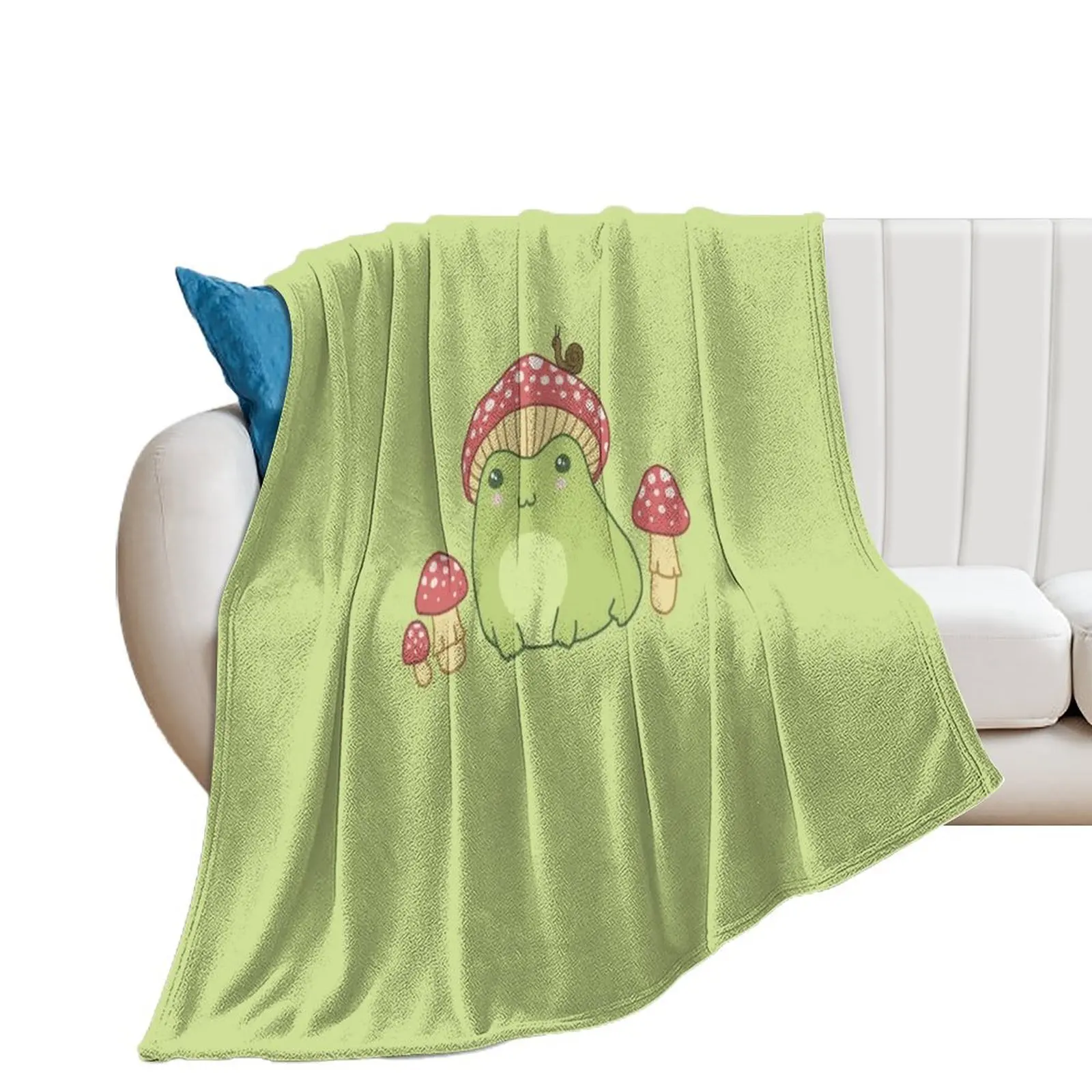 

Kawaii Frog with Mushroom Hat: Cottagecore Aesthetic, Toadstool and Snail Companion, Perfect for Frogge Lovers Throw Blanket