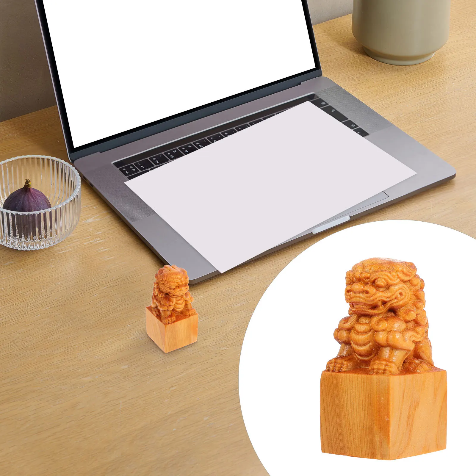 

1pc Wood Carving Figure, Hand-Carved Miniature Lion Sculpture, Realistic Wooden Animal For Desktop Home Decor, Small Lion