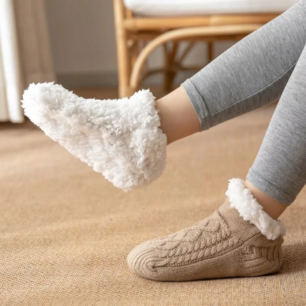 Anti-slip Super Warm Winter Bedroom Sleeping Socks Thicken Plush Knitted Socks Non-Scratch Sole for Women Men Home Lounge